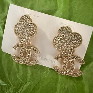 Chic Gold Crystal Logo Earrings